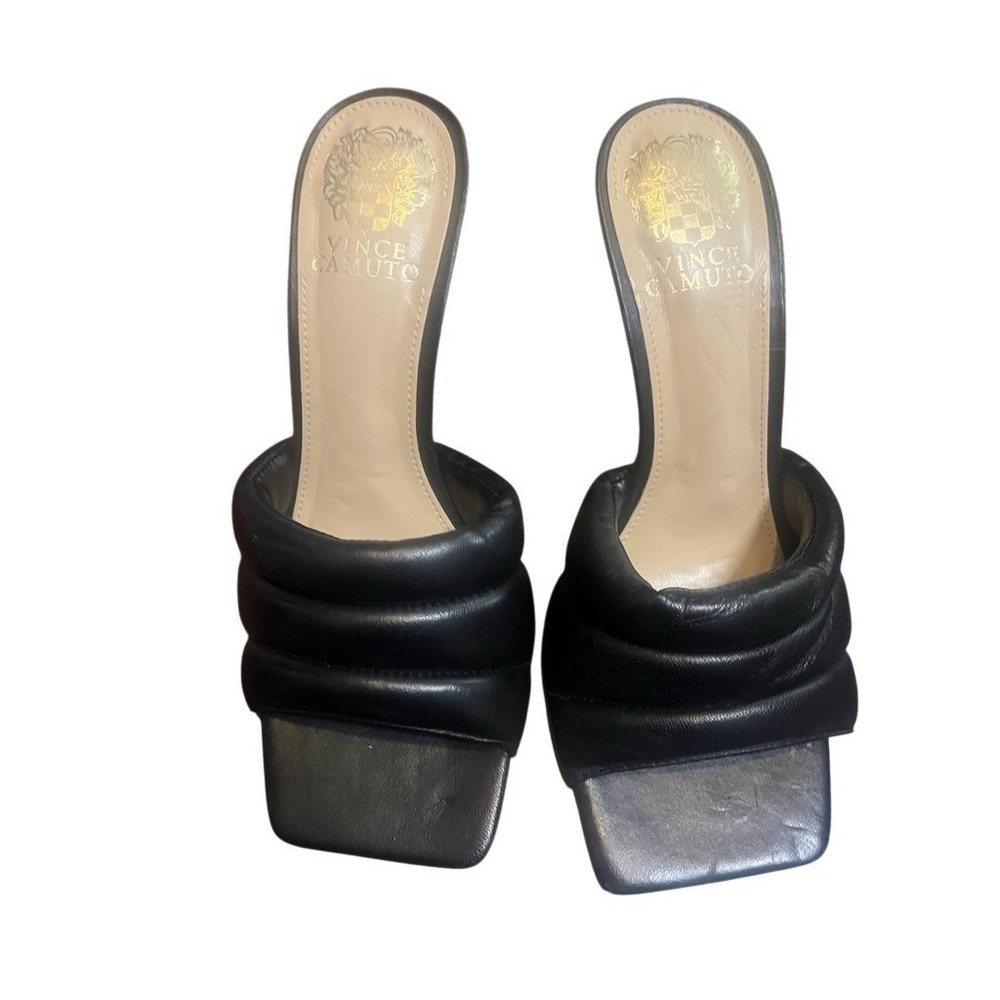 Vince Camuto Slide Sandals Womens 7.5‎ Black Square Toe Block Heel Padded